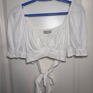 Urban Outfitters White Puff Sleeve Tie-Front Top